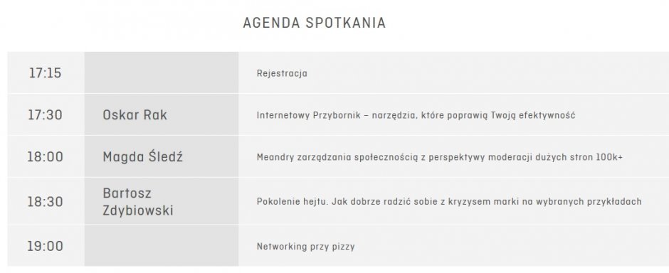 agenda spotkania TechKlub